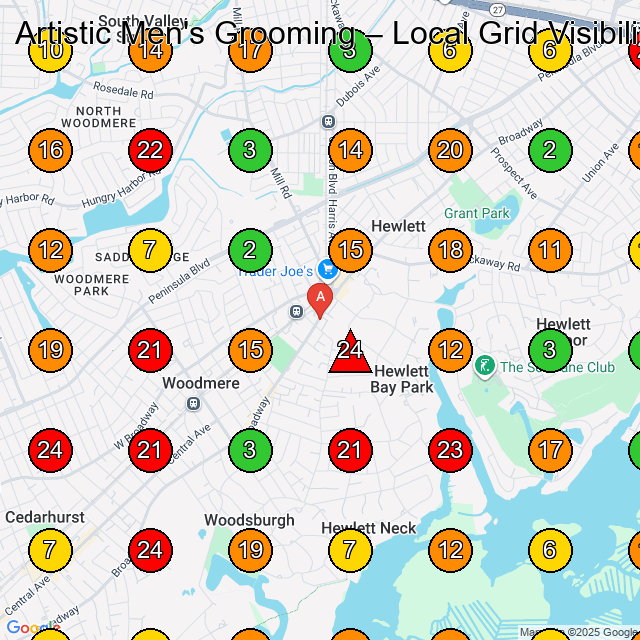 Artistic Men's Grooming Barber Shop GeoGrid ranking map for Hewlett NY